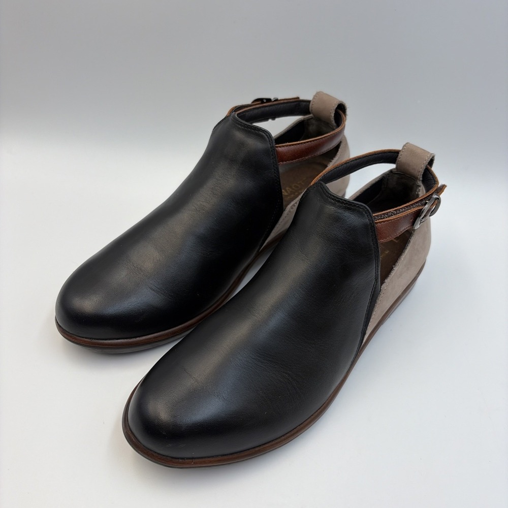 Naot Kamsin Leather Ankle Strap Booties Women's EU38 US7 Black Raven/Stone Brown - Picture 2 of 14
